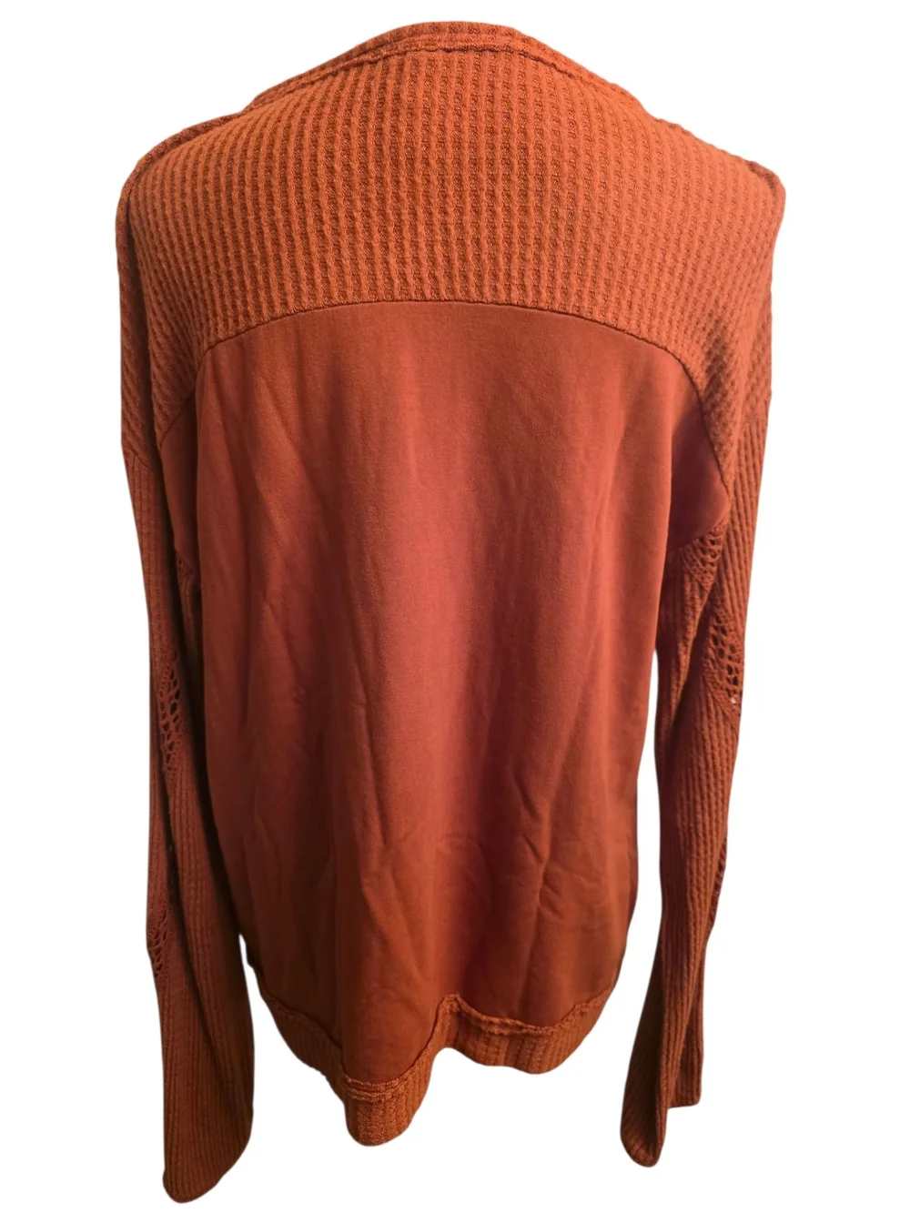 KNOX ROSE Women's Rust Crochet-Sleeve Pullover Top M Euc
